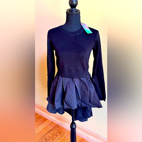 Anthropologie Sweaters - After Market NWT Sweater with Peplum underskirt and tie back. Black Size Small
